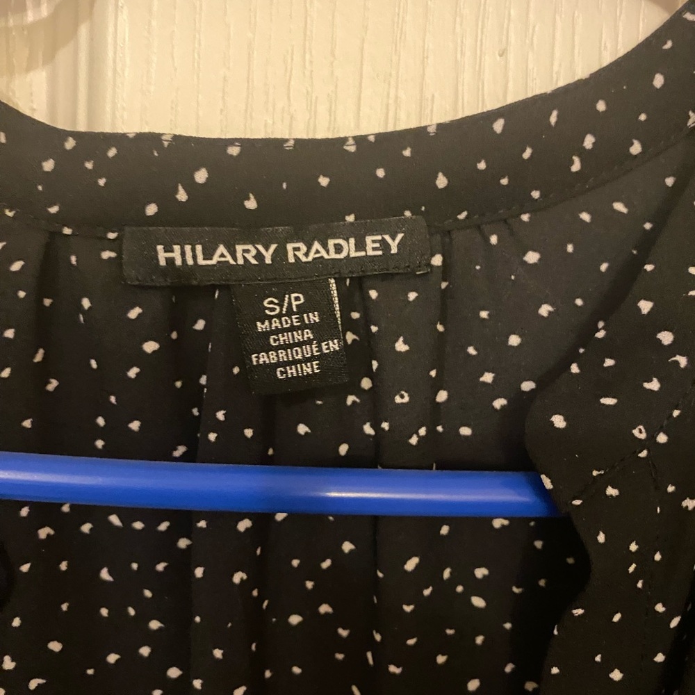 Hilary Radley Black Blouse with White Dots
